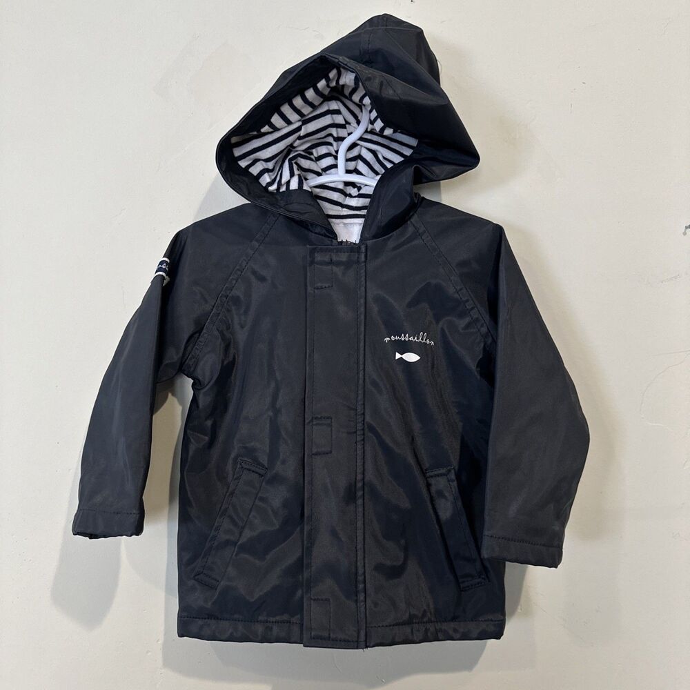 Moussaillon 6 Months Baby Raincoat Navy Blue Hood Coat
